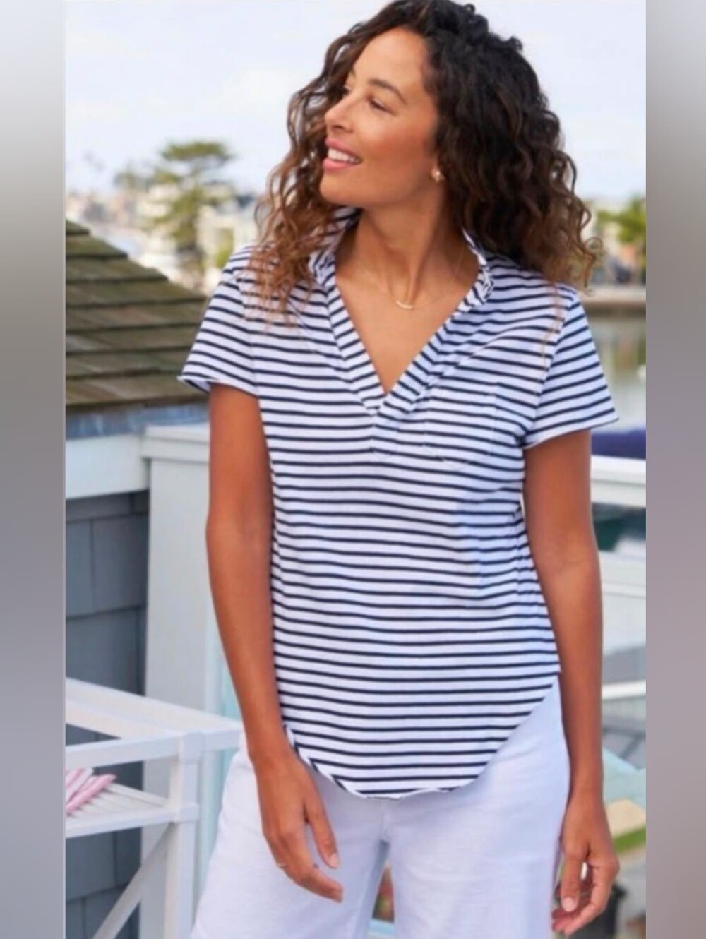 NWOT Frank & Eileen Charlotte Perfect White and Navy Stripe Polo